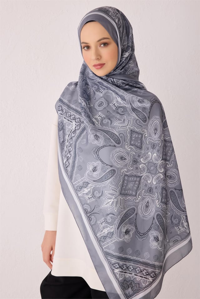 Belli Fresh Etnik Desen Koyu Gri Nova Şal 1007 - 06