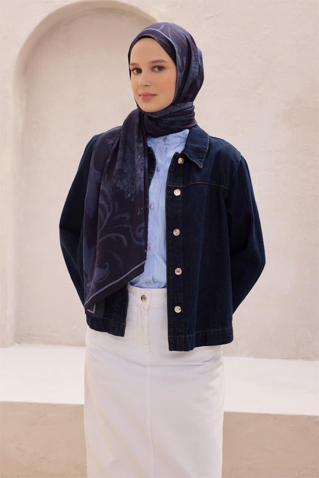 Belli Fresh Soyut Desen Lacivert Mor Lena Şal 1724 - 08
