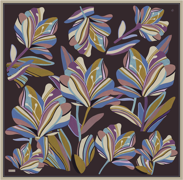 Bej Çiçek Deseni %100 Twill İpek Eşarp 4410-33