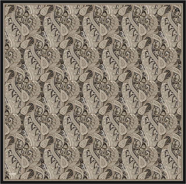 Bej Etnik Desen %100 Twill İpek Eşarp 4404-01