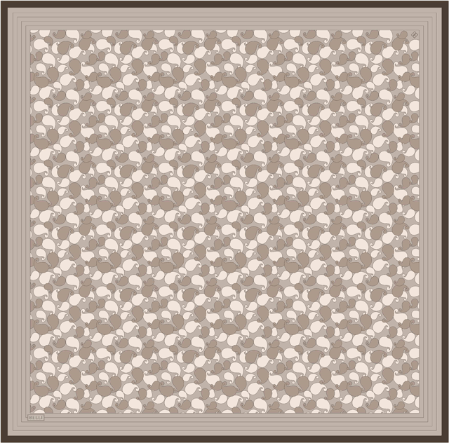 Bej Etnik Desen %100 Twill İpek Eşarp 4422-55