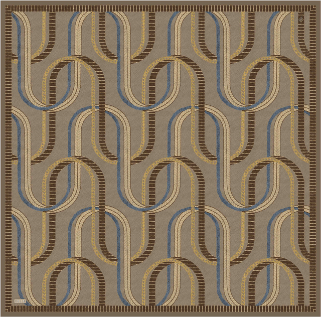 Bej Geometrik Desen %100 Twill İpek Eşarp 4424-05