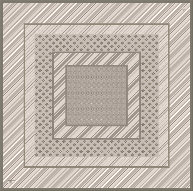 Bej Geometrik Desen %100 Twill İpek Eşarp 4423-05