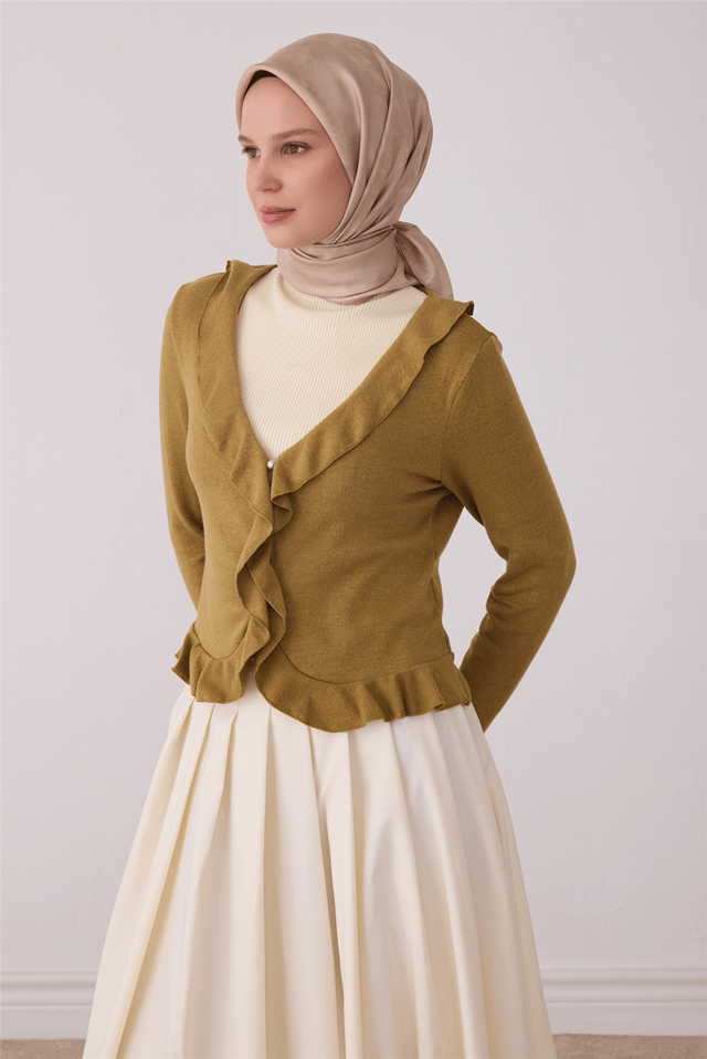 Bej Soyut Desen %100 Twill İpek Eşarp 4428-56