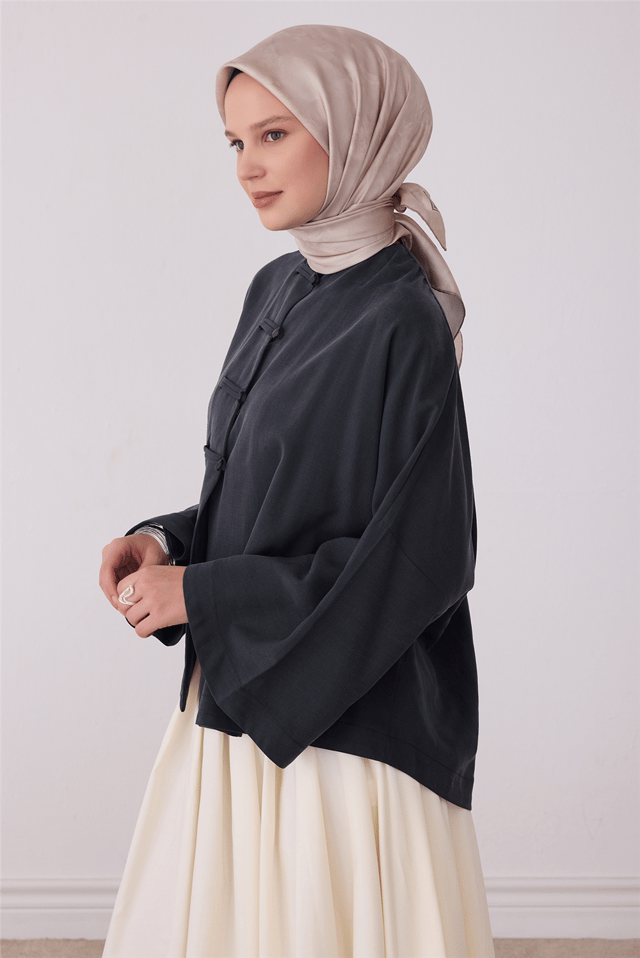 Bej Soyut Desen %100 Twill İpek Eşarp 4428-05