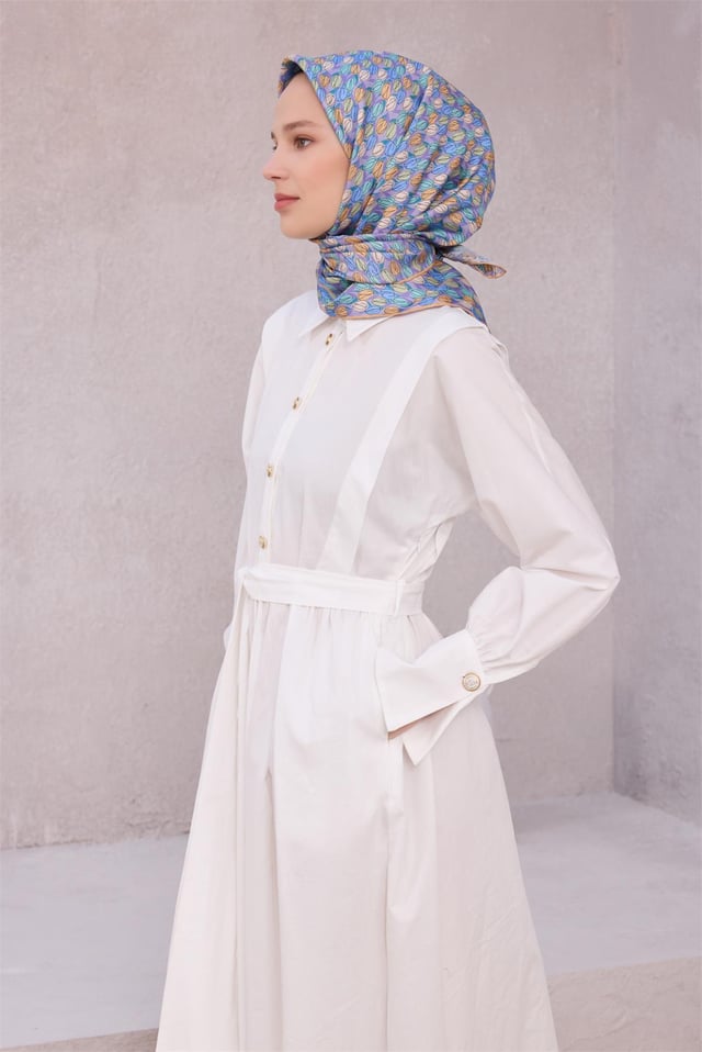 Turuncu Çiçek Desen %100 Twill İpek Eşarp 4204 - 10