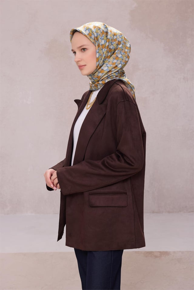İndigo Çiçek Desen %100 Twill İpek Eşarp 4204 - 52