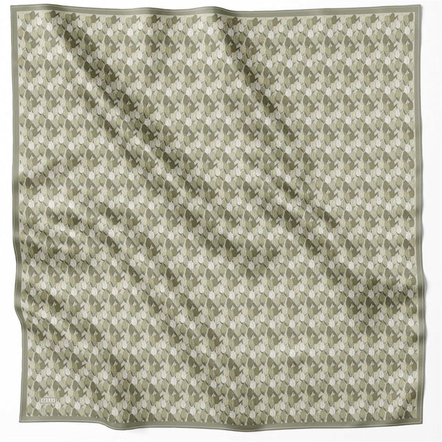 Haki Çiçek Desen %100 Twill İpek Eşarp 4204 - 85