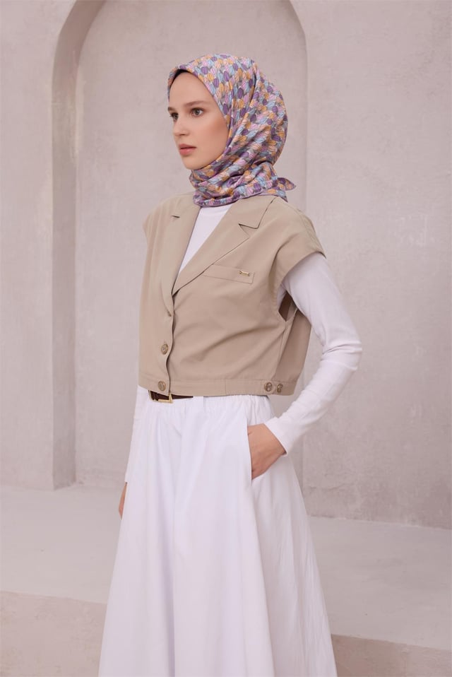 Lila Çiçek Desen %100 Twill İpek Eşarp 4204 - 33