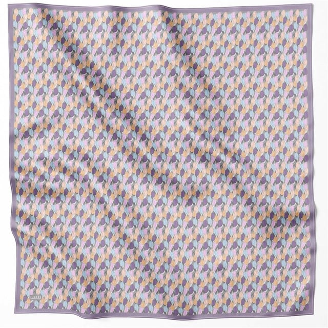 Lila Çiçek Desen %100 Twill İpek Eşarp 4204 - 33