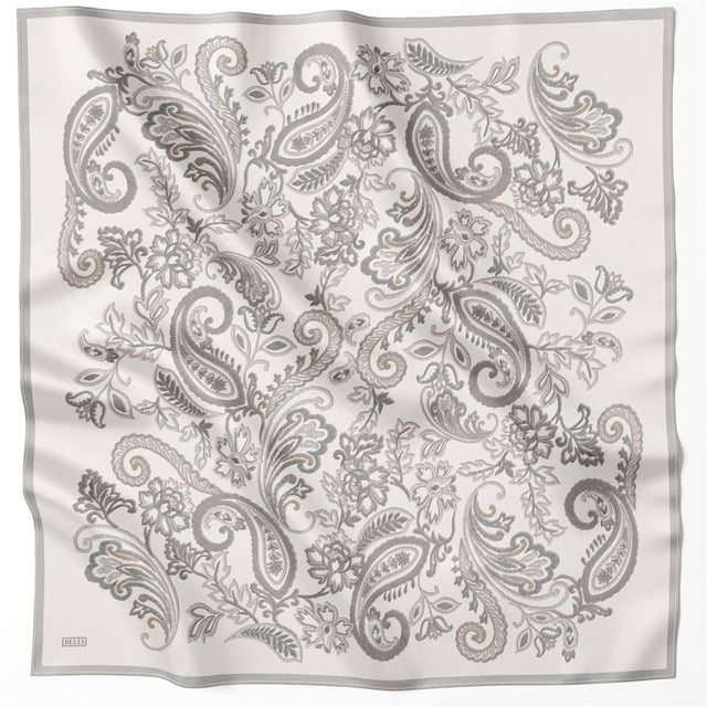 Krem Çiçek Desen %100 Twill İpek Eşarp 4207 - 86