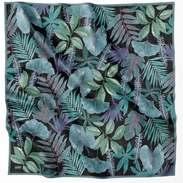 Siyah Çiçek Desen %100 Twill İpek Eşarp 4225 - 80