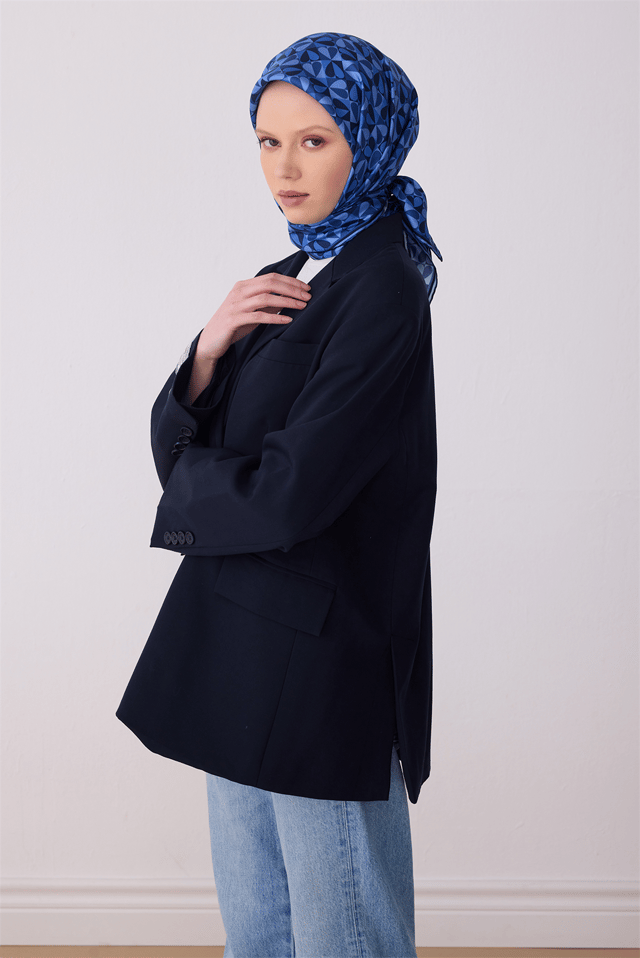 Çok Renkli Obje Desen %100 Twill İpek Eşarp 4322 - 56