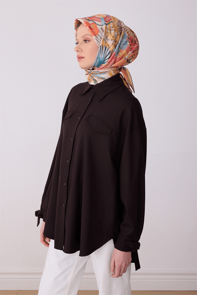 Çok Renkli Obje Desen %100 Twill İpek Eşarp 4324 - 83