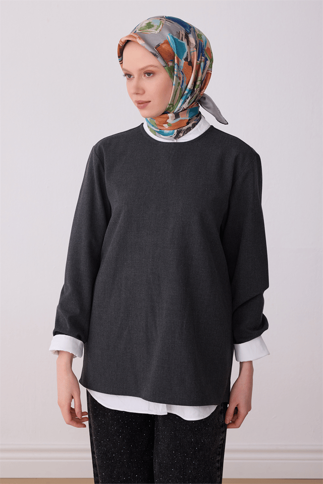 Çok Renkli Soyut Desen %100 Twill İpek Eşarp 4310 - 55