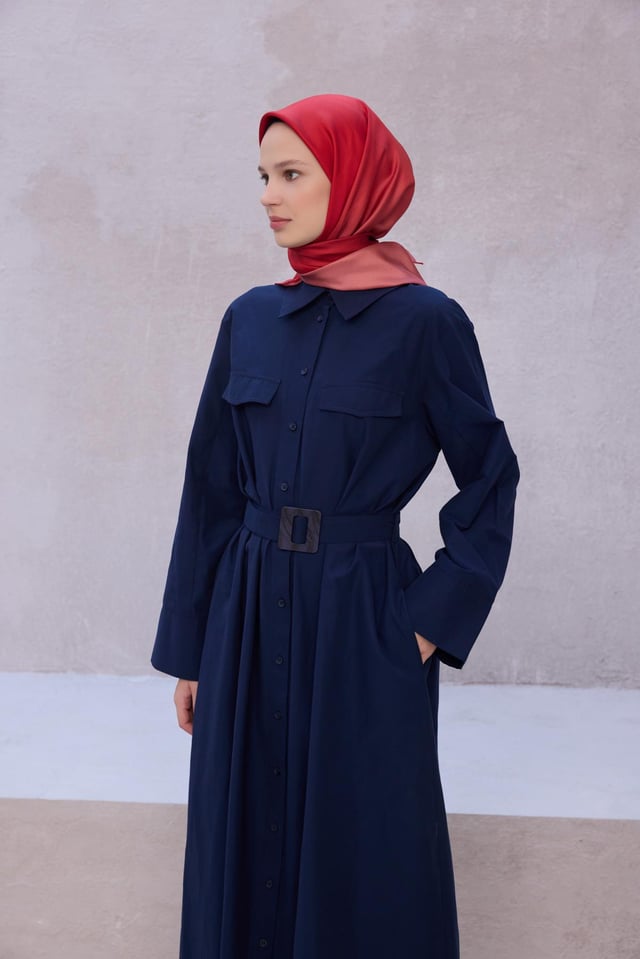 Kırmızı Degrade Desen %100 Twill İpek Eşarp 4224 - 52