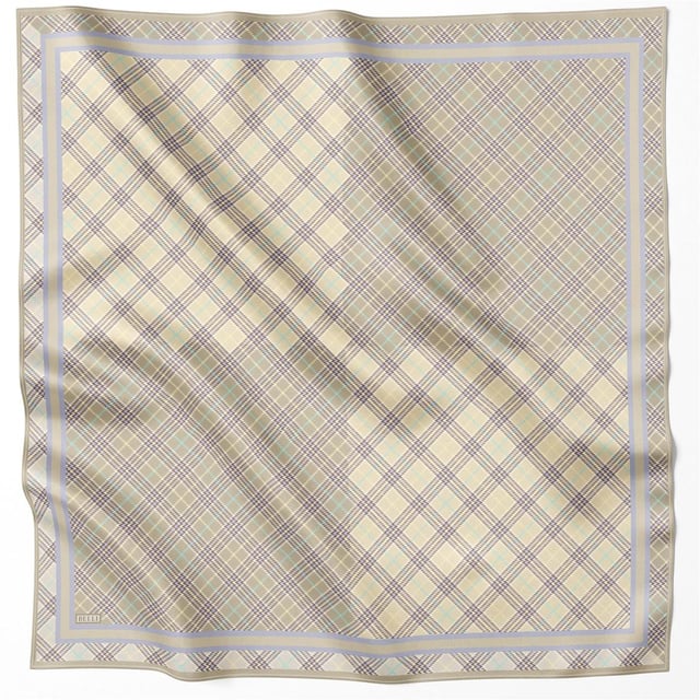 Bej Ekose Desen %100 Twill İpek Eşarp 4218 - 06