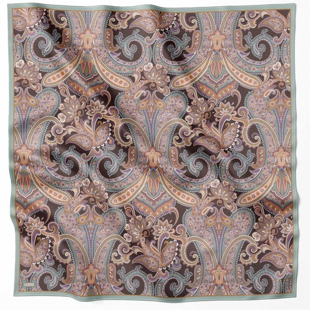 Mint Etnik Desen %100 Twill İpek Eşarp 4202 - 82
