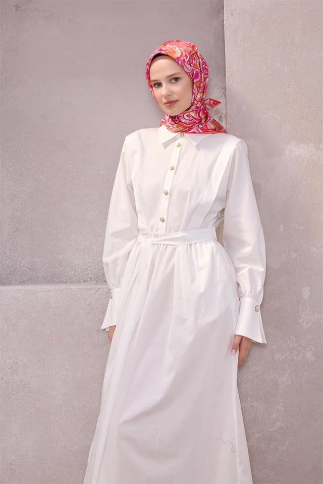 Pembe Etnik Desen %100 Twill İpek Eşarp 4222 - 55