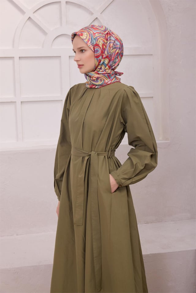 Kırmızı Etnik Desen %100 Twill İpek Eşarp 4222 - 80