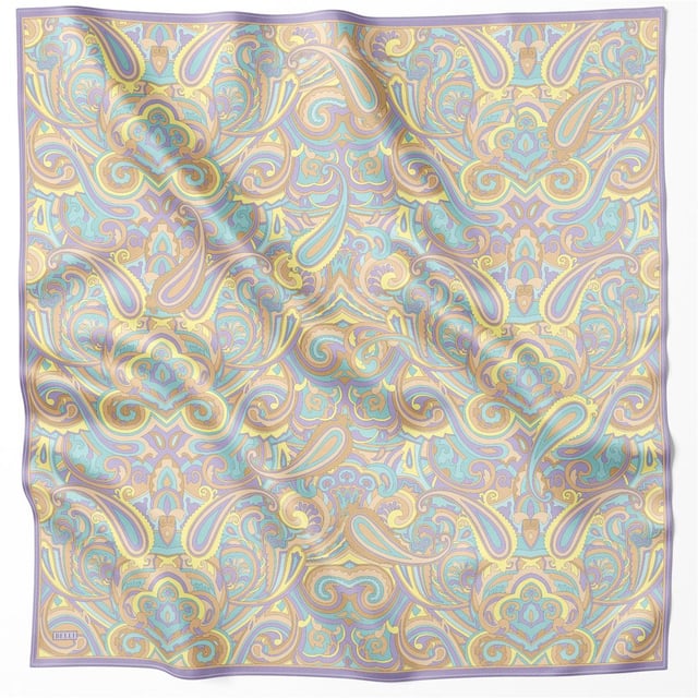 Sarı Etnik Desen %100 Twill İpek Eşarp 4222 - 51