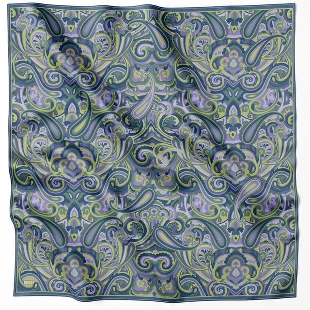 Lila Etnik Desen %100 Twill İpek Eşarp 4222 - 59