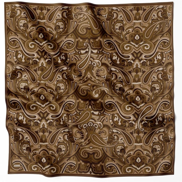 Kahve Etnik Desen %100 Twill İpek Eşarp 4222 - 89