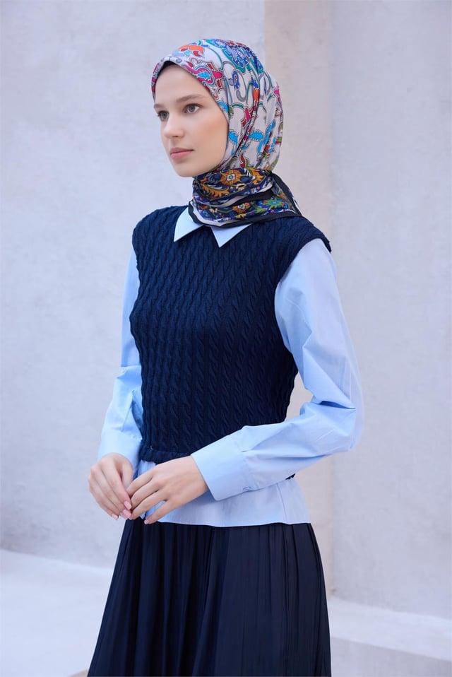 Belli Fresh Etnik Desen Siyah Lacivert Nova Eşarp 1003 - 10
