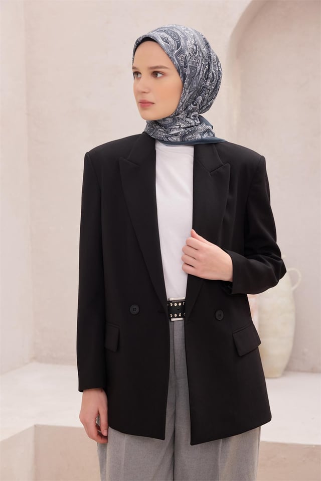 Belli Etnik Desen Antrasit Premium Soft Eşarp 5 - 09
