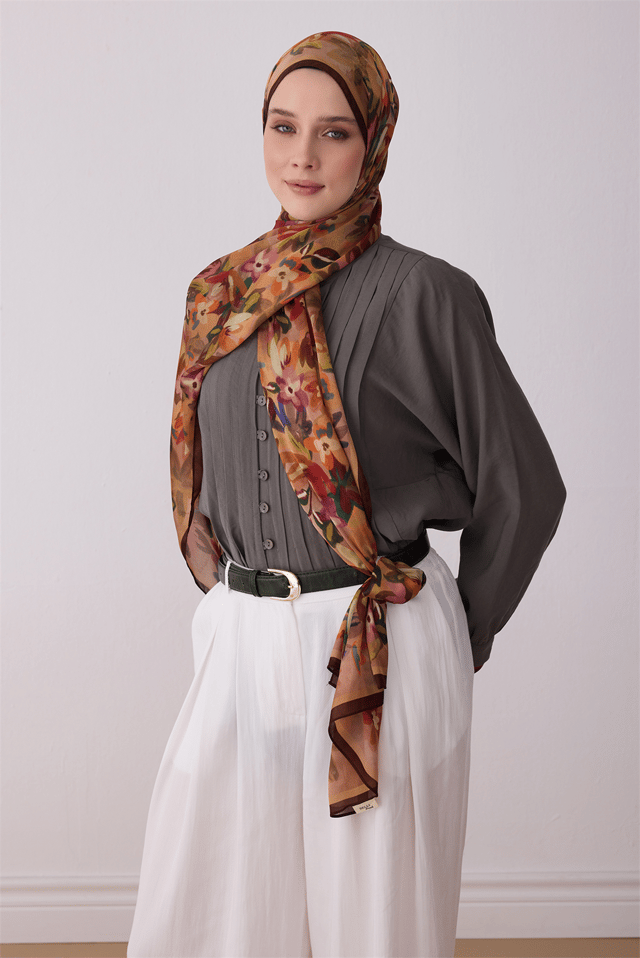 Belli Fresh Çiçek Desen Taba Aura Şal 3723 - 17