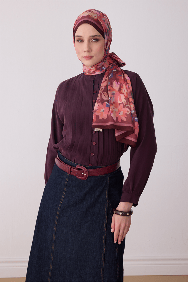 Belli Fresh Bordo Çiçek Desen Aura Şal 3723 - 37