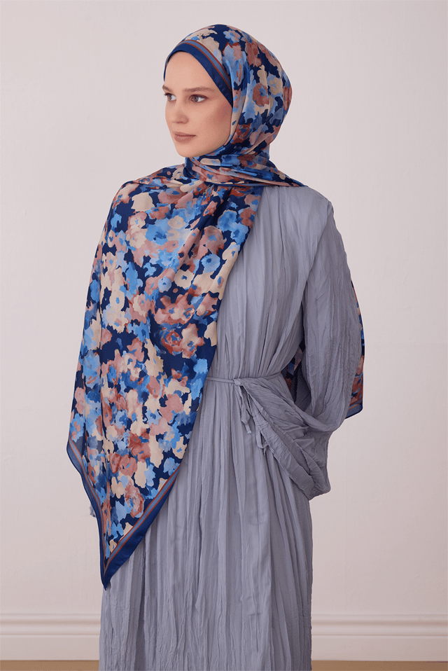 Belli Fresh Çiçek Desen Lacivert Aura Şal 4274 - 10