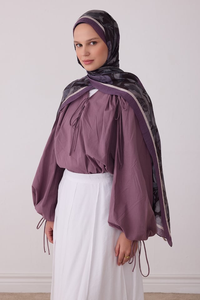 Belli Fresh Çiçek Desen Siyah Sanda Şal 1362 - 04