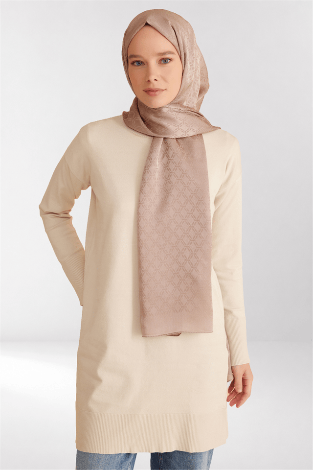 Belli Fresh Geometrik Desen Pudra Kahve Jakarlı Şal 3 - 241826