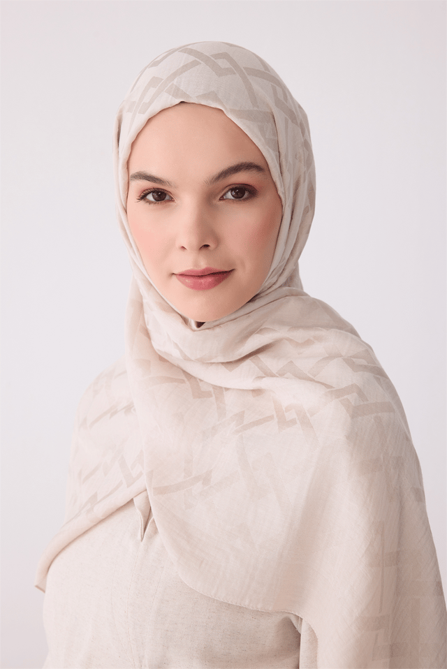 Belli Fresh Geometrik Desen Krem Bej Ivory Şal 1 - 04