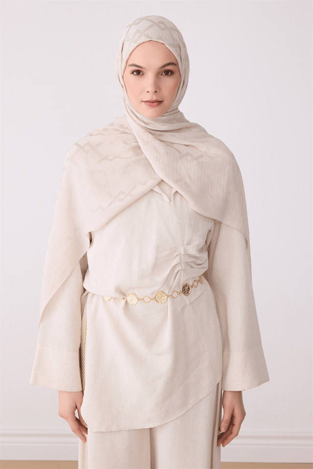 Belli Fresh Geometrik Desen Krem Bej Ivory Şal 1 - 04