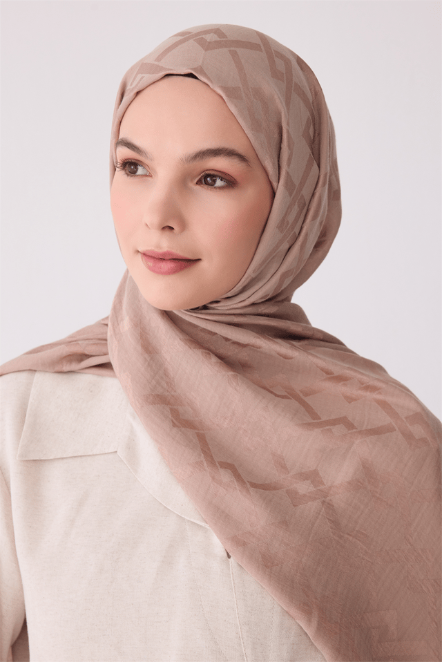 Belli Fresh Geometrik Desen Pudra Vizon Ivory Şal 1 - 07