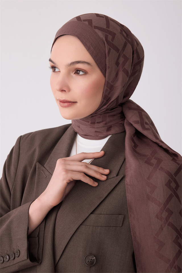 Belli Fresh Geometrik Desen Kahve Vizon Ivory Şal 1 - 11