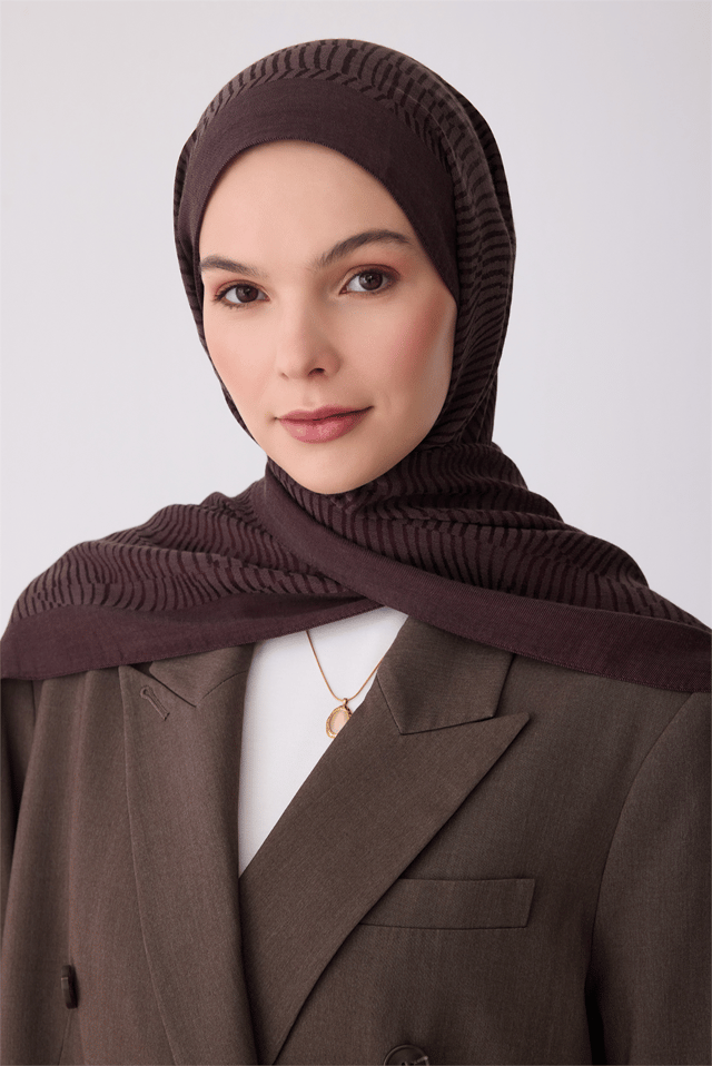 Belli Fresh Geometrik Desen Koyu Kahve Ivory Şal 2 - 15
