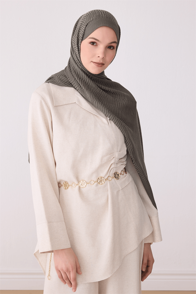 Belli Fresh Geometrik Desen Haki Ivory Şal 2 - 49