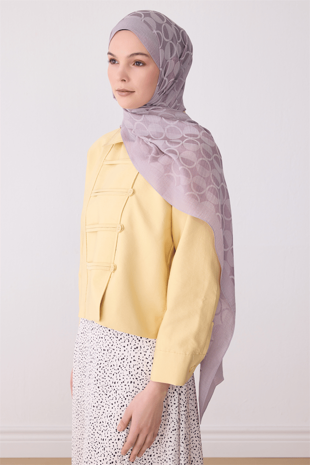 Belli Fresh Geometrik Desen Lila Lavanta Ivory Şal 3 - 08