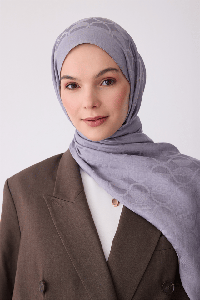 Belli Fresh Geometrik Desen Lila Gri Ivory Şal 3 - 23