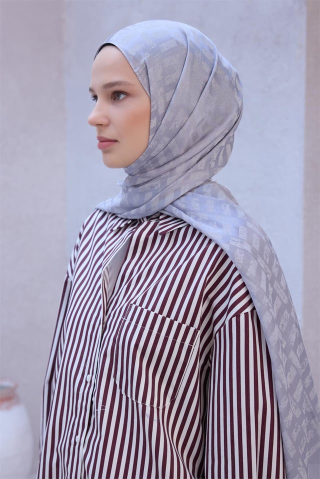 Belli Fresh Geometrik Desen Buz Mavisi Liva Şal 3 - 22