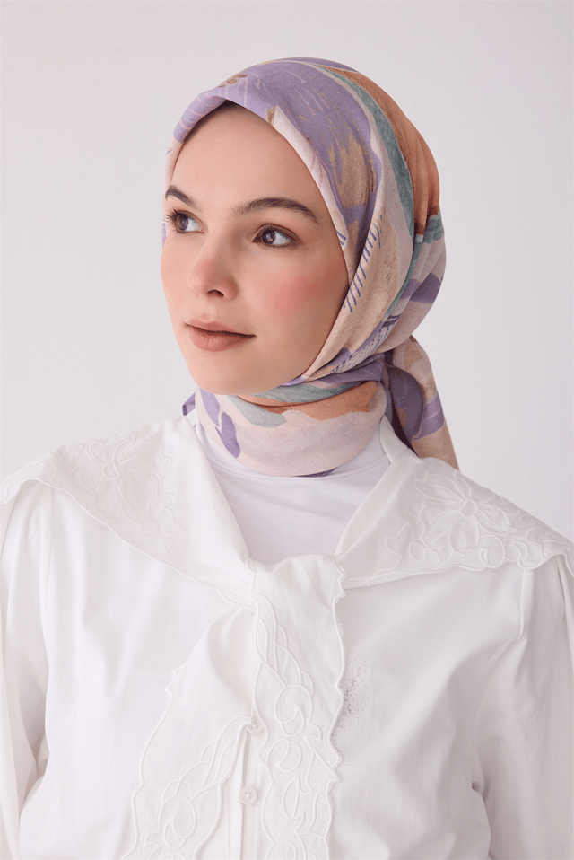 Belli Fresh Soyut Desen Lila Çok Renkli Modal Eşarp 3409 - 29