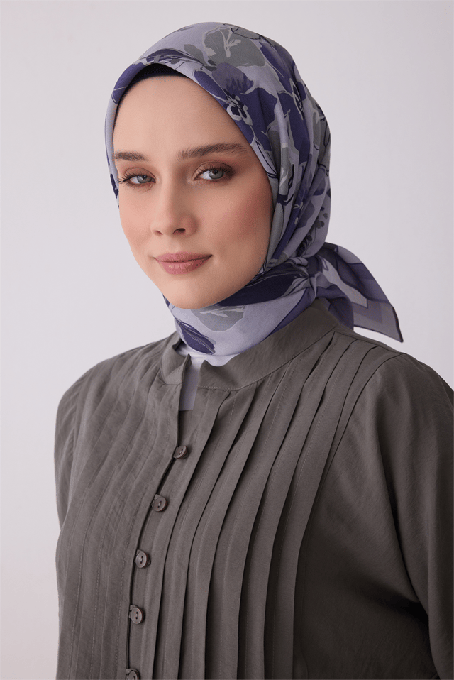 Belli Fresh Çiçek Desen Lila Lacivert Modal Eşarp 3805 - 25