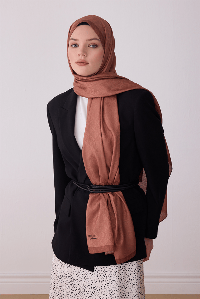 Belli Fresh Monogram Desen Tarçın Kahve J.monogram Şal - 2038