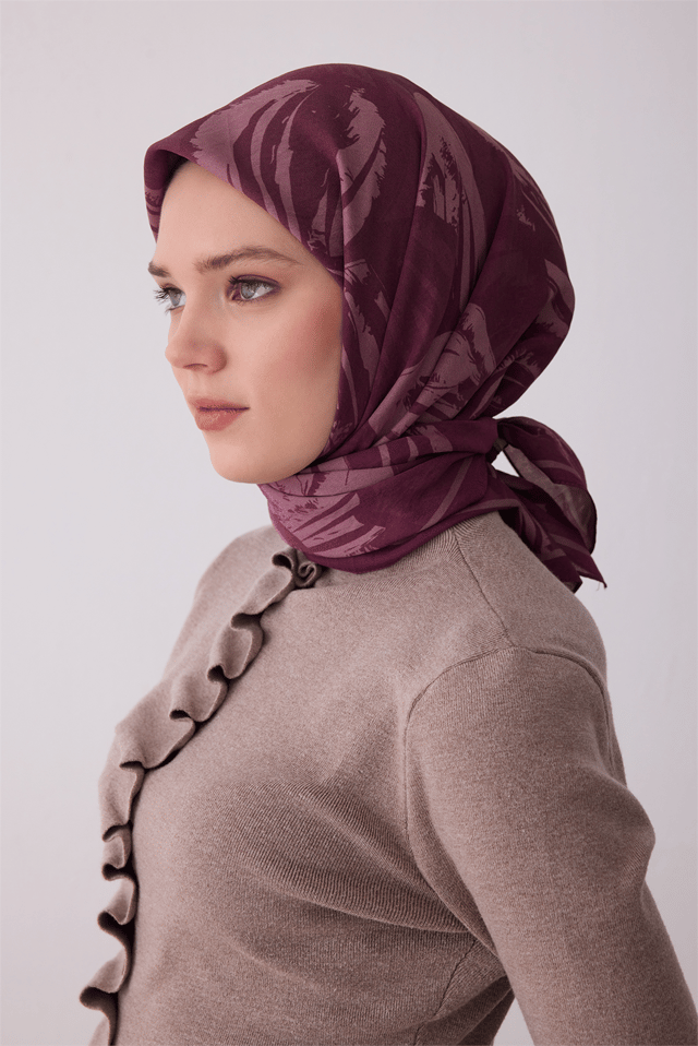 Belli Fresh Yaprak Desen Mürdüm Gül Kurusu Paulista Eşarp 14 - 36