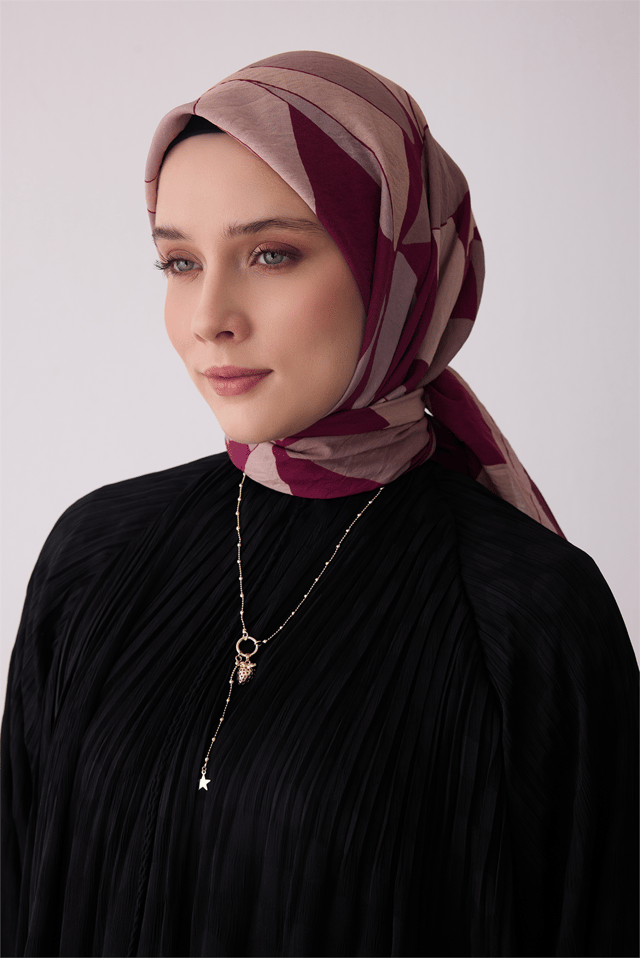 Belli Fresh Yaprak Desen Bordo Paulista Eşarp 3486 - 38