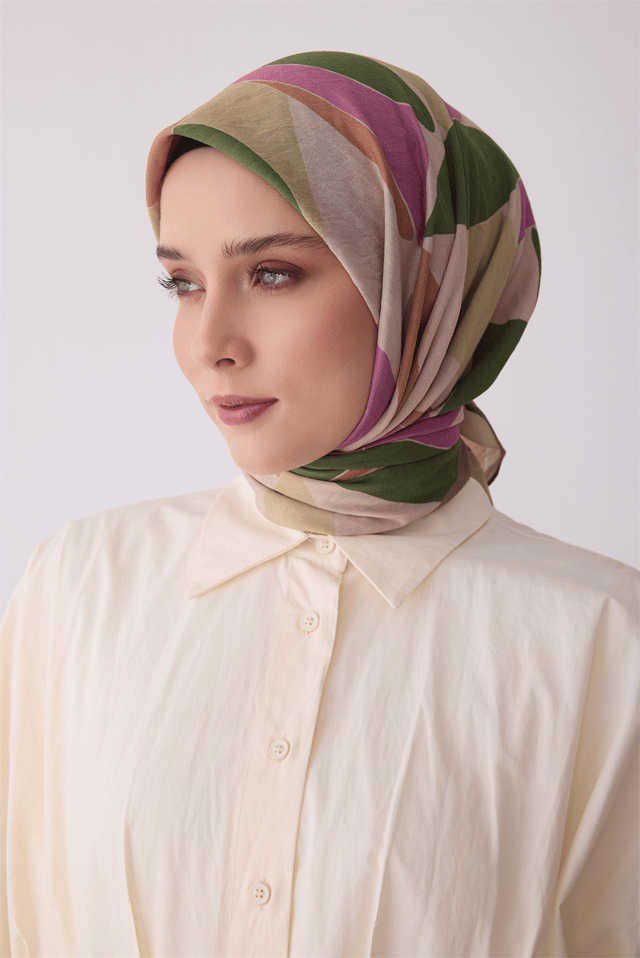 Belli Fresh Yaprak Desen Haki Paulista Eşarp 3486 - 42