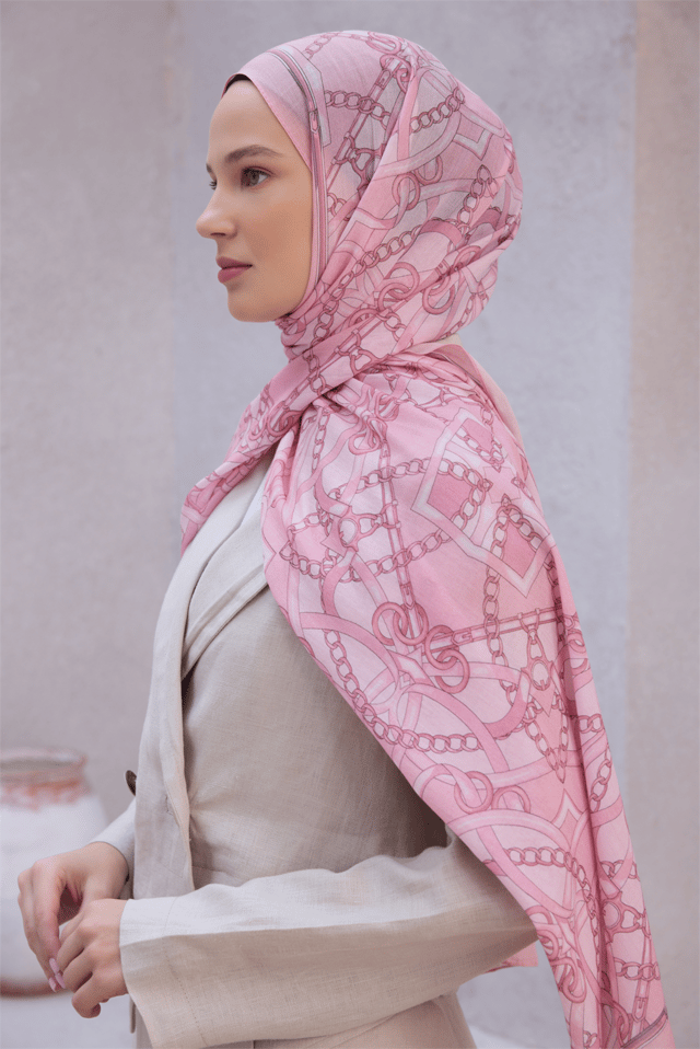 Belli Fresh Zincir Halka Desen Pembe Sandy Şal 1587 - 42